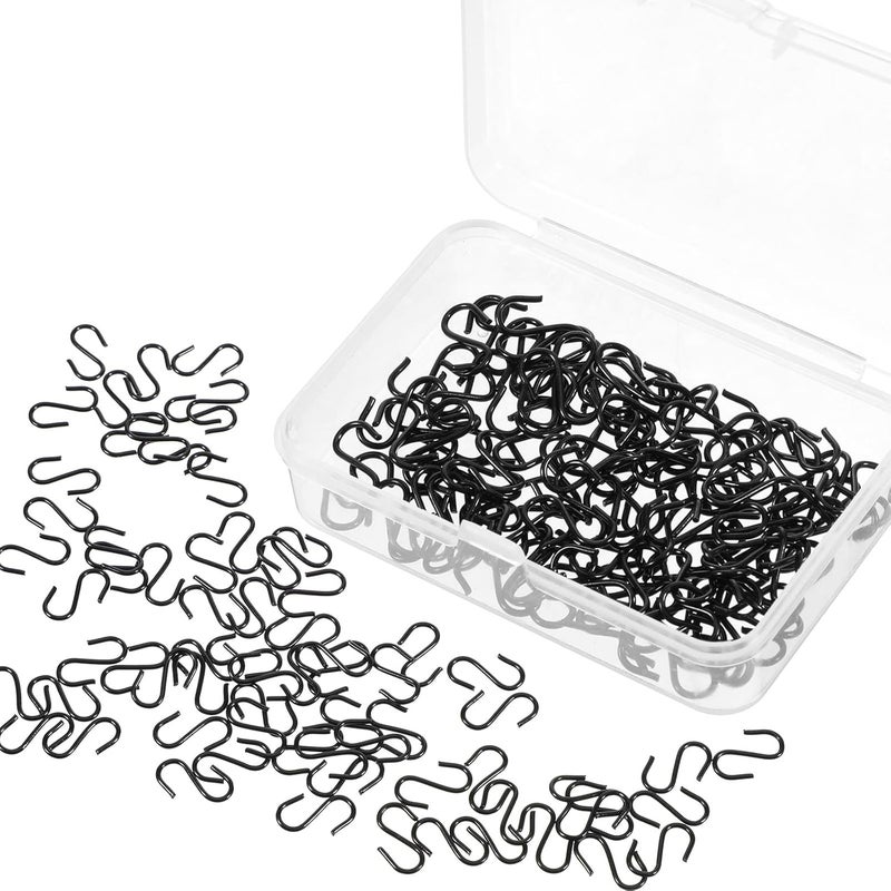 Alrhso 100 Pcs 1/2'' Mini S Hooks for Hanging, Small Iron Wire S Hook for Christmas Ornaments Keychain Jewelry DIY Crafts (Black) - Image 1